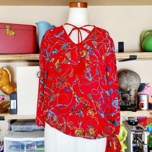 Glam Balloon Sleeve Blouson Vintage 80s Diane Fres Top Nautical Loose S/M